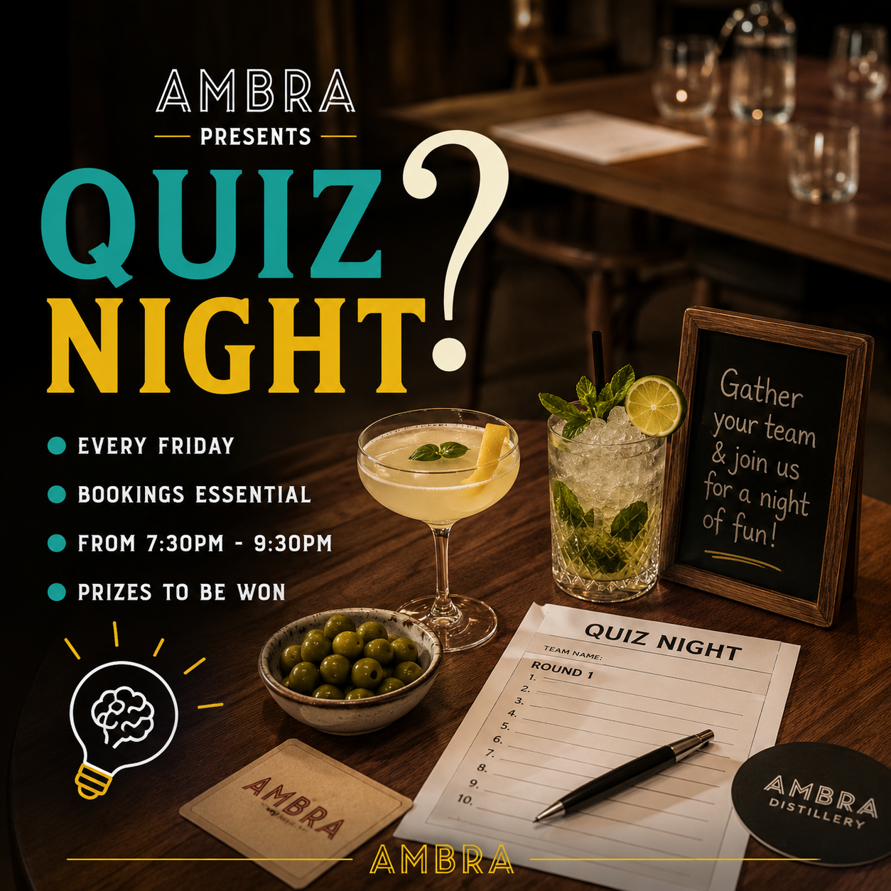 Join the Fun at Ambra Spirits' Quiz Night Every Friday!