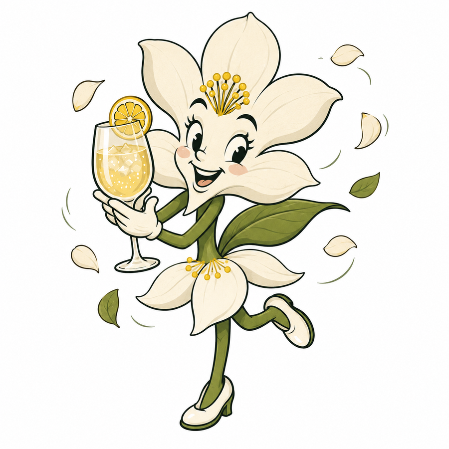 Blossom cocktail character holding an Ambra spritz.