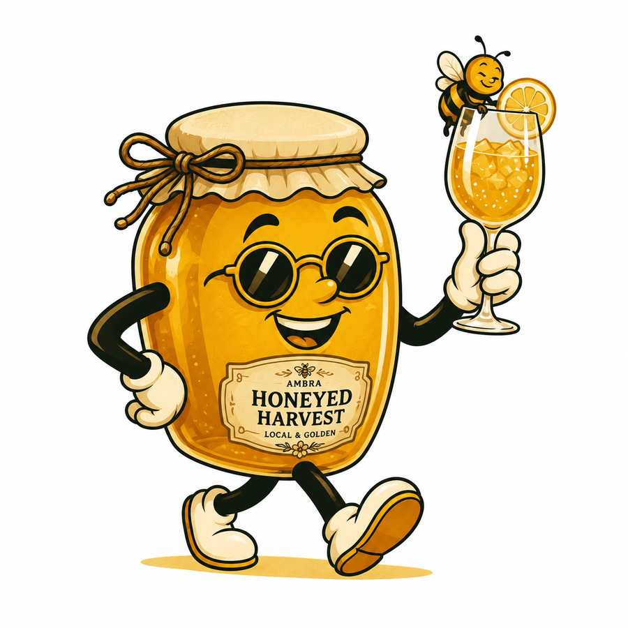 Honeyed Harvest cocktail character holding an Ambra spritz.