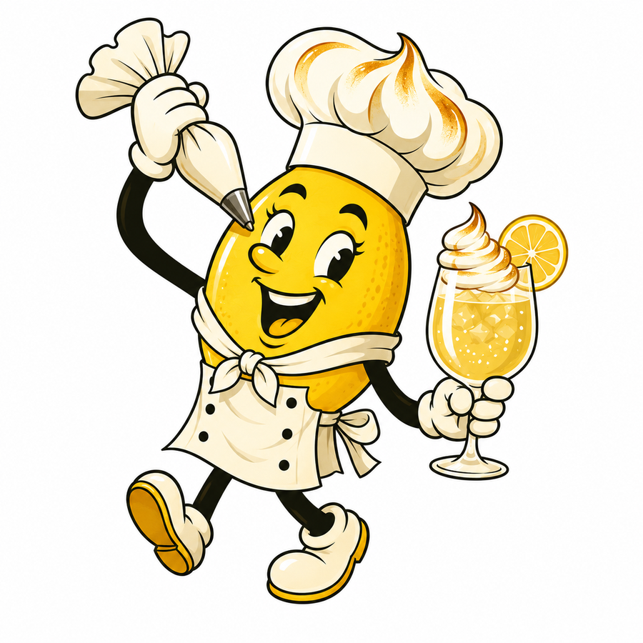 Luscious Lemon cocktail character holding an Ambra spritz.
